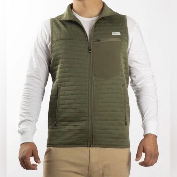 NWT Coast Men’s Foredeck Vest Lightweight Jacket Multiple Pockets Green SMALL - Picture 1 of 11